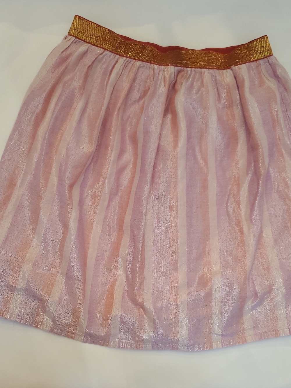 J Crew Crewcuts Girls 14 Pink Striped Skirt with Metallic Gold Waistband